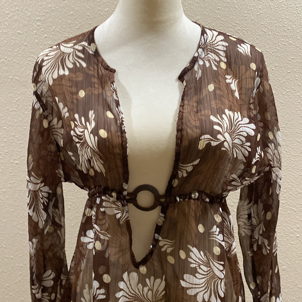 Sheer brown and beige bathing suit cover up. - Picture 3 of 5